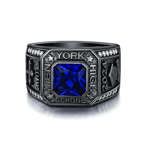 Dorunmo Personalied Mens Black Class Rings 925 Sterling Sliver 2025 Graduation/College/High School Rings for Men,Size 5-16,One Stone,Two Pattern,1, customize