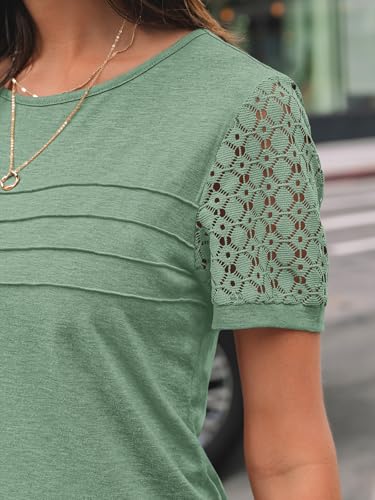 AUTOMET Short Sleeve Shirts for Women Summer Tops 2026 Spring Fashion Dressy Casual Outfits Lace Trendy Top Cute Work T Shirt Business Vacation Clothes Blouses Light Green M