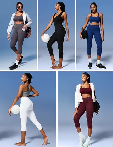 Heathyoga Capri Leggings for Women High Waisted Capri Leggings with Pockets for Women Tummy Control Yoga Pants Women