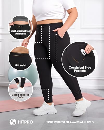 HLTPRO Plus Size Sweatpants Women - Joggers for Women with Pockets Yoga Workout Athletic Lounge Casual Pants Running Black