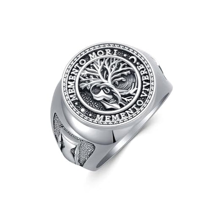 SIMONLY Memento Mori Ring for Men 925 Sterling Silver Tree of Life Jewelry Gothic Oxidized Skull Memento Vivere Amulet Jewelry Gifts Size 13