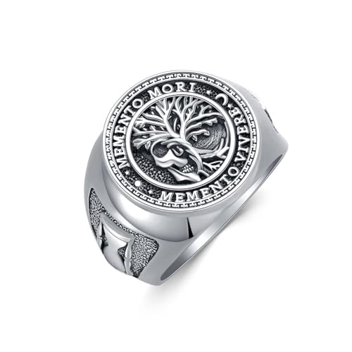 SIMONLY Memento Mori Ring for Men 925 Sterling Silver Tree of Life Jewelry Gothic Oxidized Skull Memento Vivere Amulet Jewelry Gifts Size 13