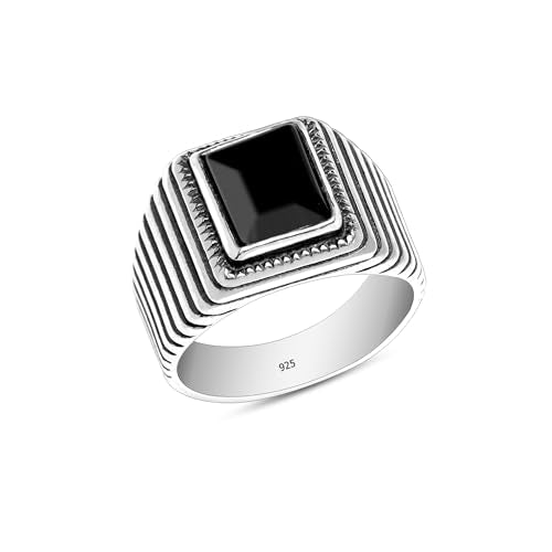 LeCalla Men's Black Onyx Ring in 925 Sterling Silver | Vintage Silver Rings for Men | Signet Ring Gift for Men | Ring Size - 8 No.