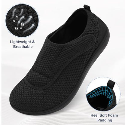 Scurtain Mens Walking Shoes Wide Width Diabetic Shoes for Men Elderly Seniors Adjustable Swollen Feet Neuropathy Orthopedic Edema Shoes Breathable Indoor Outdoor Slippers Size 13 Black