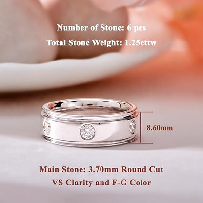 DEWBERRY IGI Certified FG Color VS Clarity 1.25 CT Round-Cut Lab Grown Diamond Ring for Men | 925 Silver 14K White Gold Plated Flush Set Engagement Wedding Band Ring- Ready To Gift Size 11