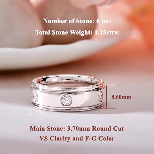 DEWBERRY IGI Certified FG Color VS Clarity 1.25 CT Round-Cut Lab Grown Diamond Ring for Men | 925 Silver 14K White Gold Plated Flush Set Engagement Wedding Band Ring- Ready To Gift Size 11