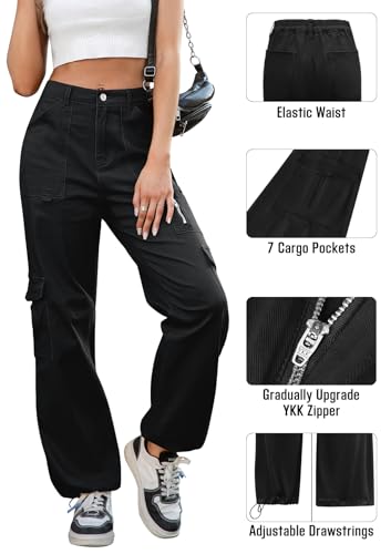 IVIR Cargo Jeans for Women High Waist Baggy Cargo Pants High Rise Boyfriend Y2K Street Wear Pants Black Large
