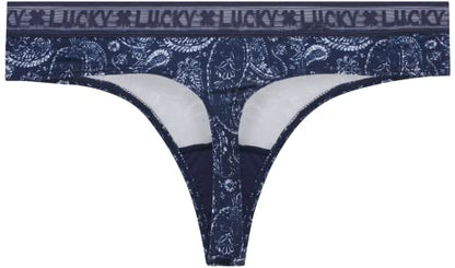 Lucky Brand Women's Underwear - 5 Pack Microfiber Thong Panties (S-XL), Size Large, Blue Iris/Gardenia/Silver Sconce/Blue/Multi