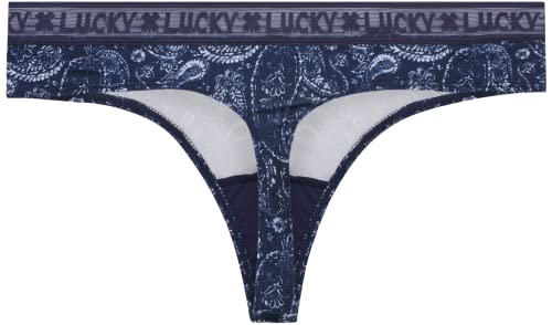 Lucky Brand Women's Underwear - 5 Pack Microfiber Thong Panties (S-XL), Size Large, Blue Iris/Gardenia/Silver Sconce/Blue/Multi
