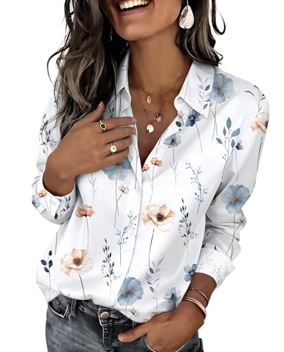 Zeagoo Long Sleeve Shirts for Women Casual Fashion Clothes Floral Blouses Button Up Dressy Tops Ladies Work Outfit