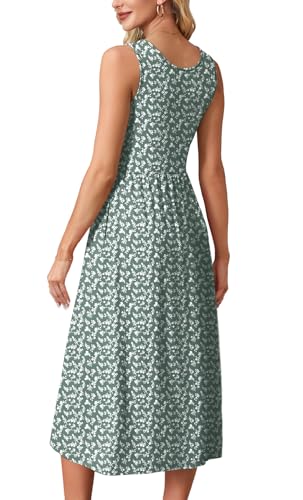 WIHOLL Casual Dresses for Women Sleeveless Scoop Neck Flowy Spring Midi Dresses for Women Sun Dress Beach Vacation Maxi Summer Dress Sundresses for Women 2026 Green Floral M