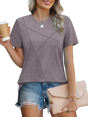 Plus Size Shirts for Women Short Sleeve Casual Tops Trendy Summer Clothes Beach Fashion Coffee Grey 2XL