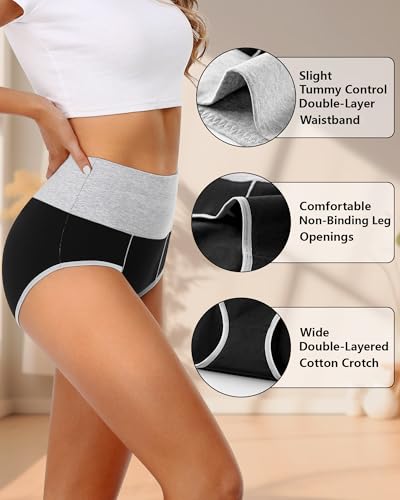 ASIMOON Womens Cotton Underwear High Waisted Panties Tummy Control Comfortable Full Coverage Postpartum Briefs Multipack