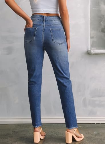 Sidefeel Women's High Waisted Tummy Control Jeans Trendy 2025 Straight Leg Raw Hem Denim Pants Sky Blue Size 18