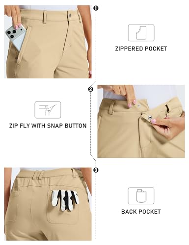 MoFiz Women's 7" Golf Shorts UPF 50+ Water-Resistant Hiking Shorts Running Casual Shorts with Zipper Pockets Khaki L