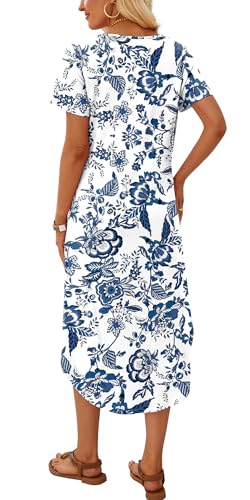 OFEEFAN Summer Dresses for Women 2026 Casual Elegant Beach Vacation Outfits Resort Wear Midi Maxi Spring Dresses Blue Floral Dress Fashion Clothing XL
