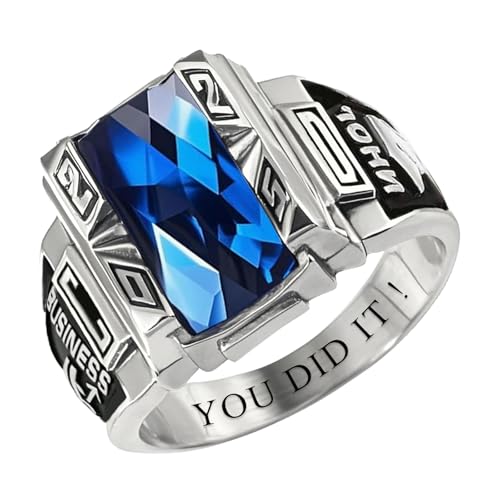 Lypic 925 Sterling Silver Custom Class Rings for Men High School Personalized Class of 2025 Ring Customized Graduation Jewelry Gift for Men (Style 10)