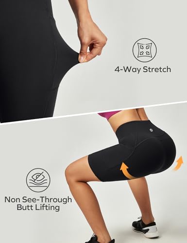 Ewedoos Biker Shorts Women Tummy Control Workout Shorts with 3 Pockets High Waisted Compression Gym Running Yoga Shorts Women Black