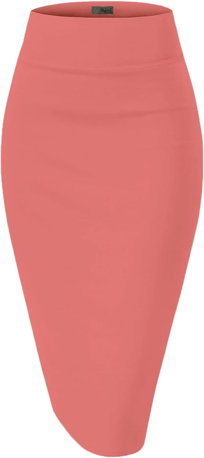 Women's High Waist Pencil Skirt - Premium Stretch Ponte Business Professional Below Knee 3X 1073t-coral