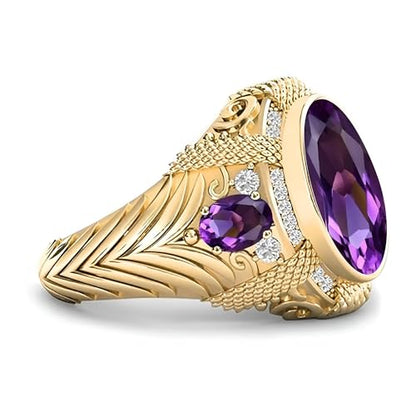 JOOVO 10K 14K 18K Gold 3 Carats Oval Cut Center Stone Mens Amethyst Ring Luxury 4 Cttw Amethyst Ring for Mens Engagement Anniversary Wedding Rings for Broom Husband Dad Fathers Day