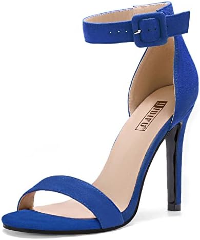 Women's Dressy Stiletto Heeled Sandals – Open Toe Ankle Strap Heels for Wedding, Party, or Homecoming Royal Blue Suede