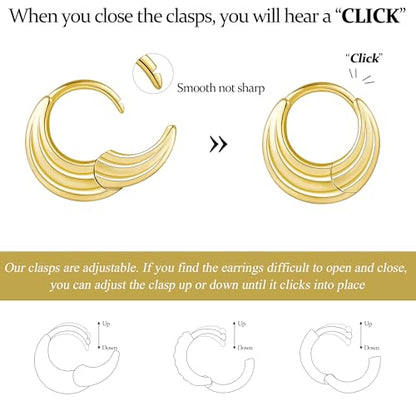 Poxtex Small 14K Gold Plated Huggie Hoop Earrings Set for Women, Hypoallergenic Trendy Hoops Stacks for Multiple Piercings, Dainty Cute Mini Lightweight Cartilage Helix Jewelry Gift Sensitive Ears