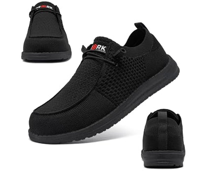 LARNMERN Slip On Steel Toe Shoes Men Lightweight Comfortable Walking Sneakers Safety Work Steel Toe Loafers(10.5 Men, Black)