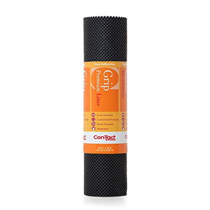 Con-Tact Brand Grip Premium Shelf Liner, Thick and Non-Adhesive Drawer Liner, Multi-Purpose and Easy to Use, 18" x 10', Black, Pack of 1