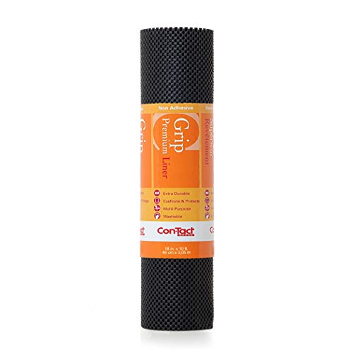 Con-Tact Brand Grip Premium Shelf Liner, Thick and Non-Adhesive Drawer Liner, Multi-Purpose and Easy to Use, 18" x 10', Black, Pack of 1