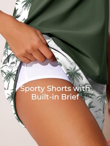 Summer Mae Blouson Tankini Swimsuits for Women 2026 Tummy Control Two Piece Bathing Suits with Sporty Pockets Swim Shorts Green Shadowa Size 14
