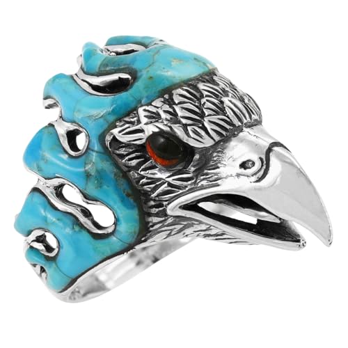 Turquoise Ring for Men Eagle Jewelry Sterling Silver 925 Genuine Gemstones Size 9 to 14 (Turquoise) (13)