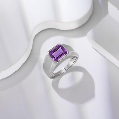 FYBIOD 10K 14K 18K Gold Mens 4 Carat Emerald Cut Amethyst Engagement Wedding Ring Emerald Cut Amethyst Anniversary Pinky Rings for Men Size 11
