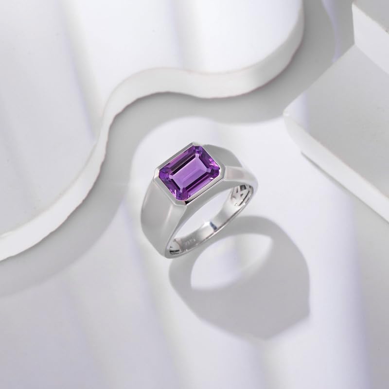 FYBIOD 10K 14K 18K Gold Mens 4 Carat Emerald Cut Amethyst Engagement Wedding Ring Emerald Cut Amethyst Anniversary Pinky Rings for Men Size 11
