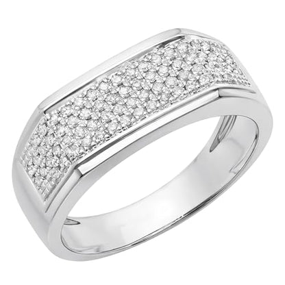 Dazzlingrock Collection 0.40 Carat (Cttw) Sterling Silver Round White Diamond Men's Micropave Hip Hop Wedding Band, Size 8.5