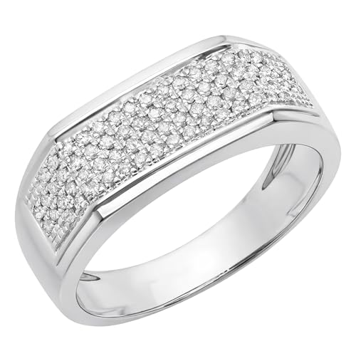 Dazzlingrock Collection 0.40 Carat (Cttw) Sterling Silver Round White Diamond Men's Micropave Hip Hop Wedding Band, Size 8.5
