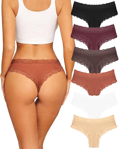 Sth Big Womens Cotton Underwear Sexy Lace Brazilian Panties Soft Breathable Cotton Cheeky Underwear for Ladies 6 Pack (6A, Large)