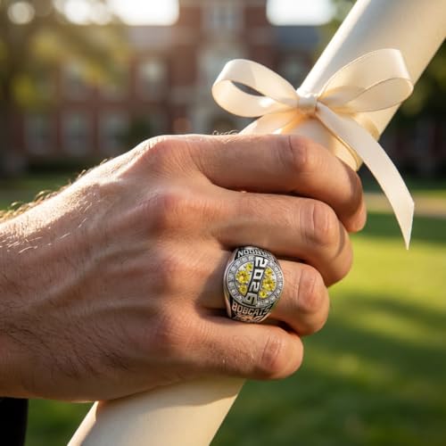 QHQPQ Class Rings for Men High School 925 Sterling Silver Graduation Ring Class of 2025 Gifts Graduation Jewelry Personalized University College Custom Ring Birthstone Rings Sizes 5-15