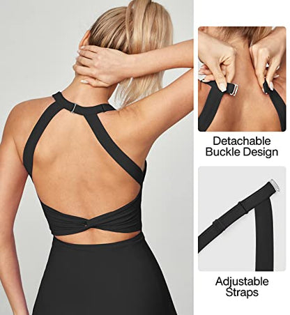 Heathyoga Tennis Dress with Built in Shorts and Bra for Women Summer Cut Out Twisted Golf Workout Athletic Dress Black