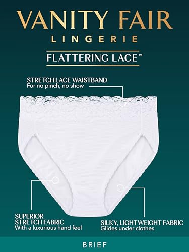 Vanity Fair Women's Flattering Lace Panties: Lightweight & Silky with Superior Stretch, White, 8