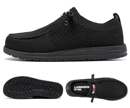 LARNMERN Slip On Steel Toe Shoes Men Lightweight Comfortable Walking Sneakers Safety Work Steel Toe Loafers(10.5 Men, Black)