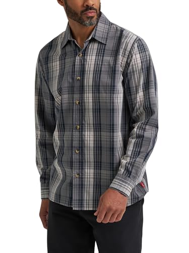Wrangler Men's Long Sleeve Plaid Woven Shirt, Smoke Pearl Plaid,4X