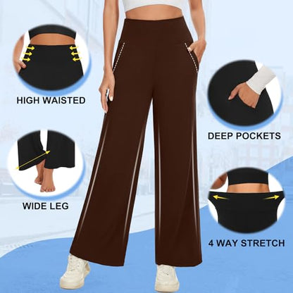 NEW YOUNG 3 Pack Women's Wide Leg Pants with Pockets High Waist Loose Sweatpants Casual Lounge Yoga Workout Palazzo