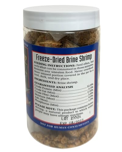 San Francisco Bay Brand Fish Food Freeze Dried Brine Shrimp - All Natural, Sustainably Harvested, High Protein Dried Brine Shrimp for Freshwater and Saltwater Fish - 0.71 oz (20g)