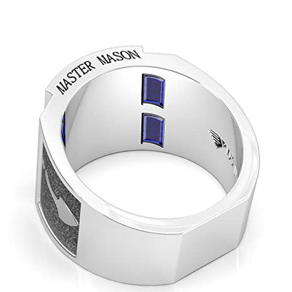 US Jewels Men's 925 Sterling Silver Synthetic Sapphire Master Mason Masonic Ring, Size 9