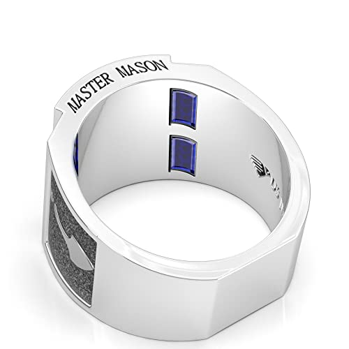 US Jewels Men's 925 Sterling Silver Synthetic Sapphire Master Mason Masonic Ring, Size 9