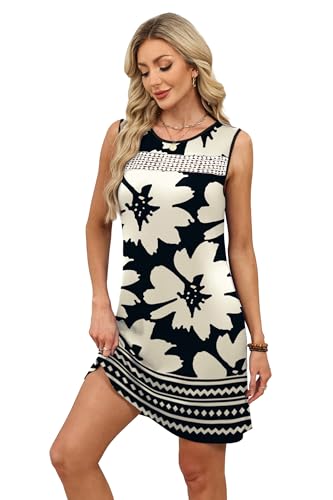 WIHOLL Floral Dress for Women 2026 Spring Clothes Loose Fit Fashion Clothing Casual Summer Dresses Vacation Outfits Sundresses with Pockets Wedding Guest Dress Elegant Black M