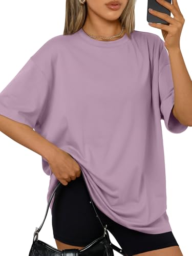 Trendy Queen Womens Oversized Summer T Shirts Plus Size Capsule Wardrobe Tops Short Sleeves Fashion Workout Clothes 2026 DarkPink 2XL