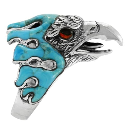 Turquoise Ring for Men Eagle Jewelry Sterling Silver 925 Genuine Gemstones Size 9 to 14 (Turquoise) (13)