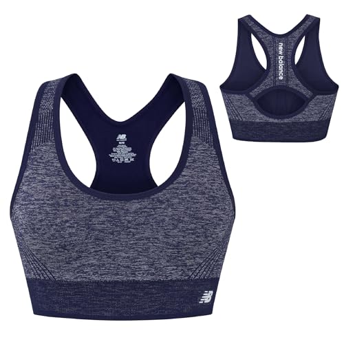 New Balance Women's Seamless Racerback Sports Bra, Medium Impact, Women's Activewear Gym Bras, Removable Pads, Dark Blue, M