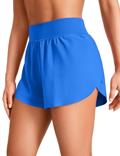 CRZ YOGA High Waisted Split Running Shorts for Women 3" - Comfy Mesh Liner for Workout Athletic GymTrack Quick Dry Sparkle Blue Small